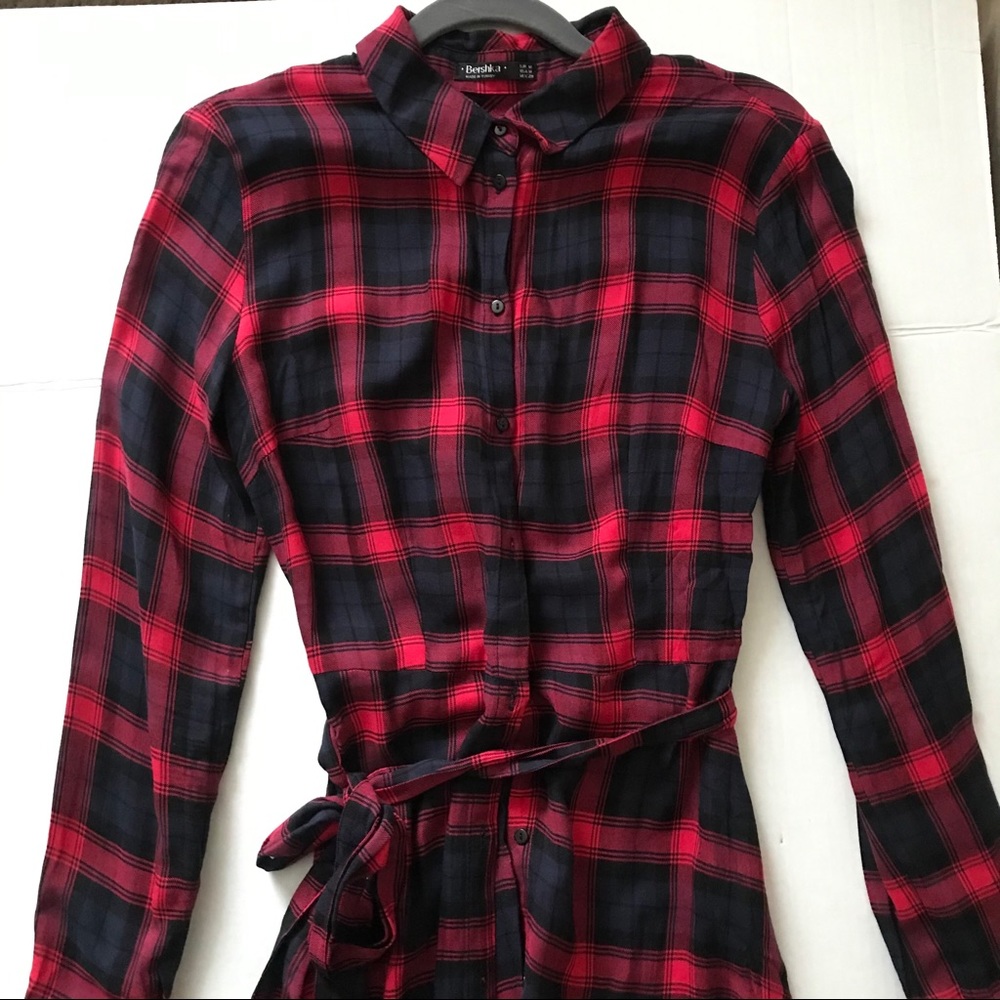 Bershka Plaid Midi Shirt Dress S/M